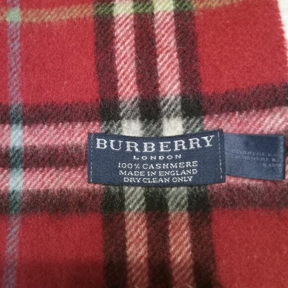 Vintage Burberry Red Nova Check Cashmere Scarf - Picture 2 of 4